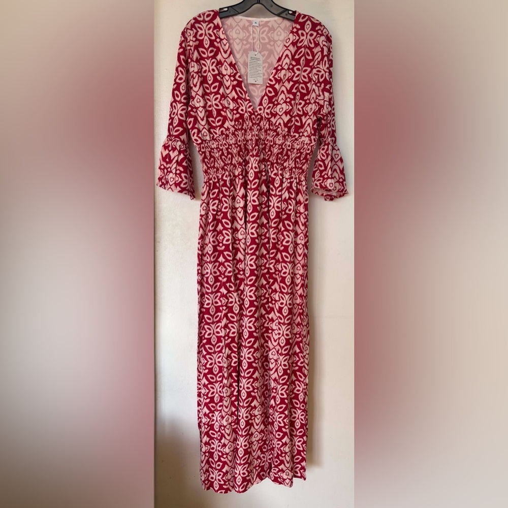 Red and White Floral Maxi Dress Size XL NWT